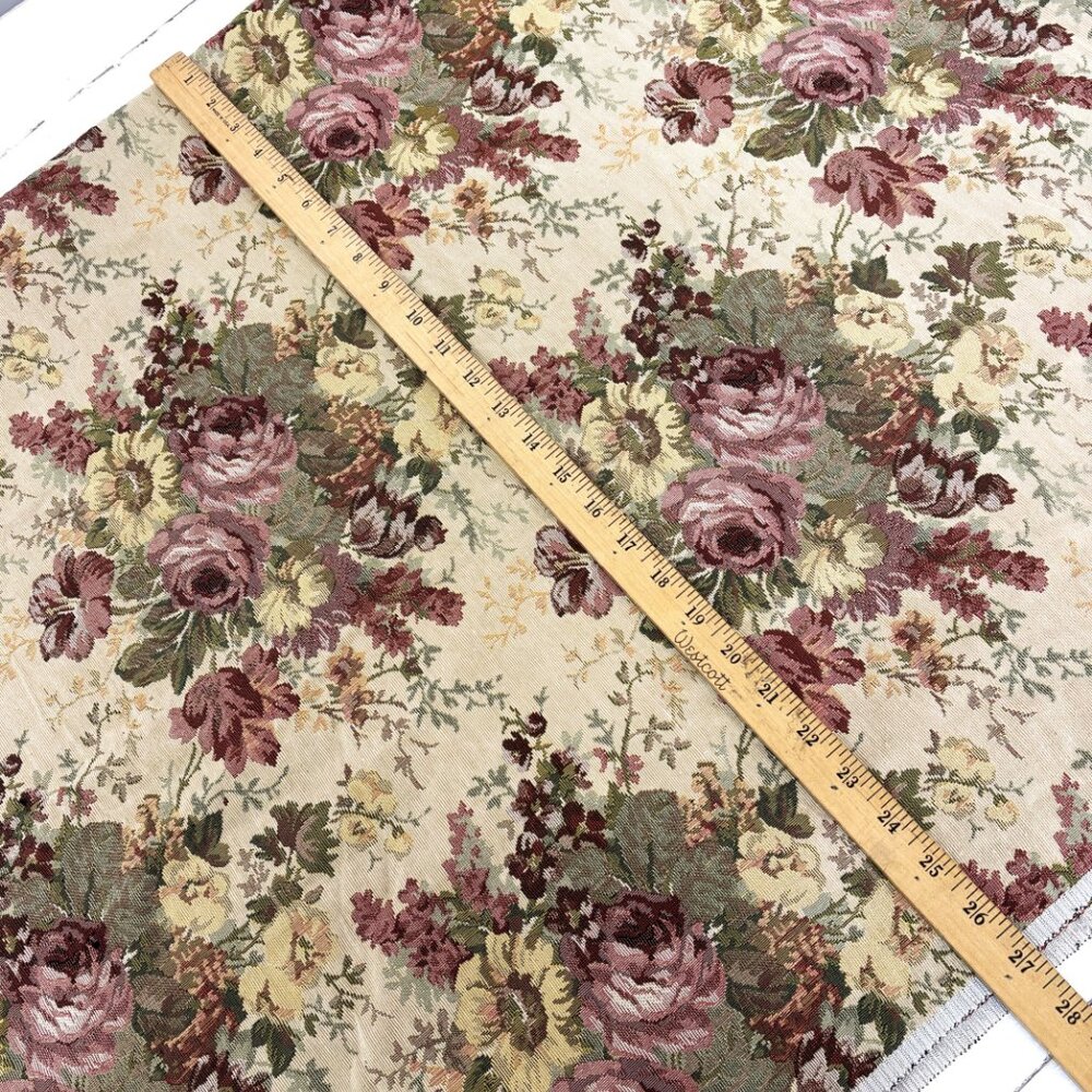 Roses Colonial Floral Jacquard Tapestry Upholstery 1 yrd  Fabric NEW  VTG - Picture 6 of 12